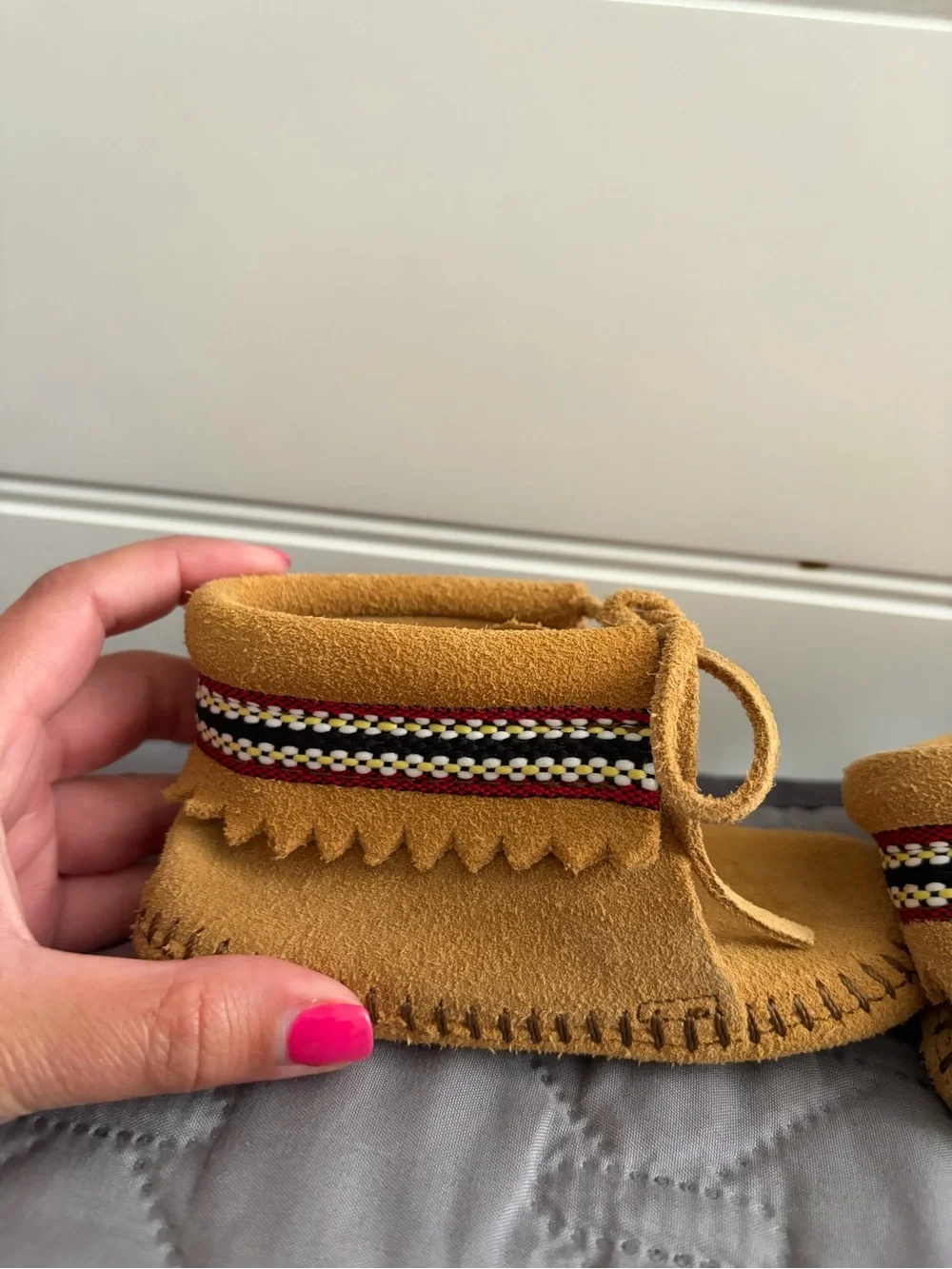 Minnetonka Kids Suede Moccasins in Tan